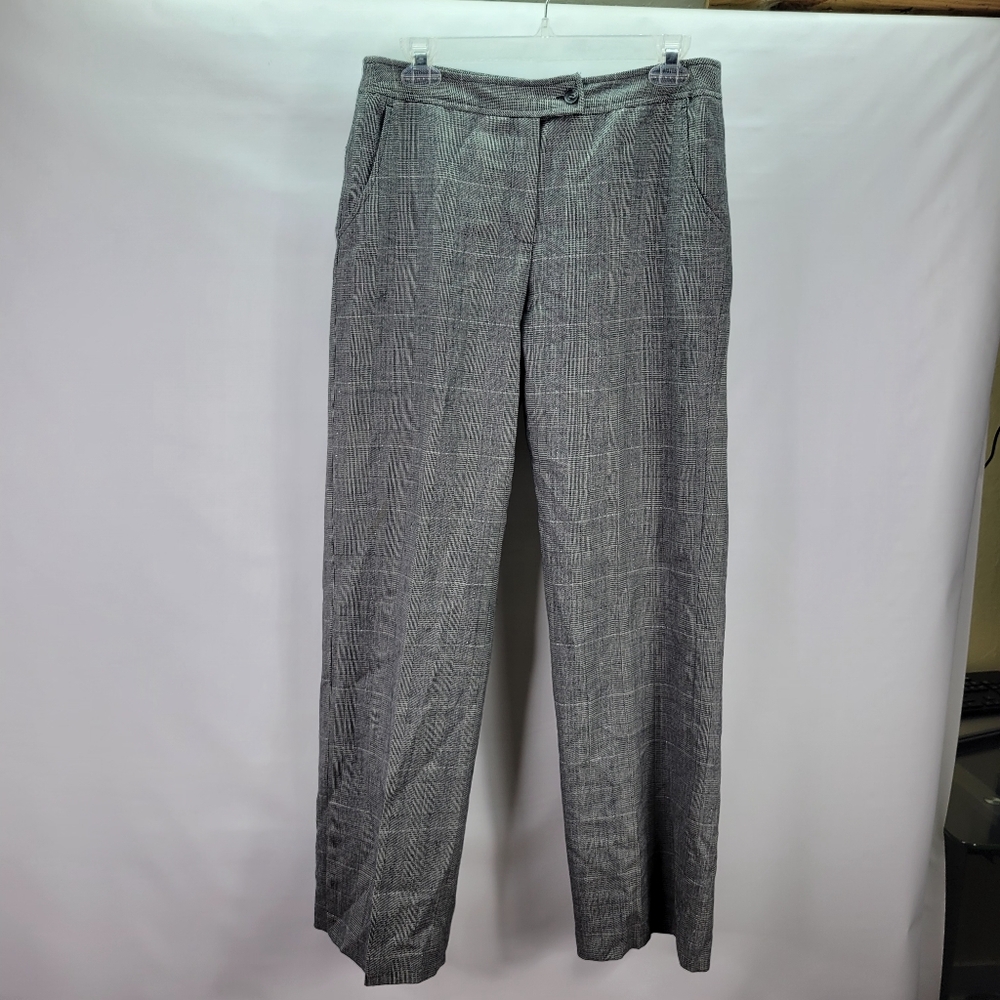 Harve Benard Wool Dress Pants Plaid w Silver Metallic Thread Black White Size 8